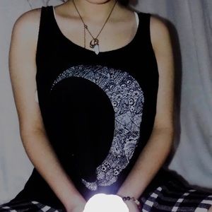 Black tank top with white moon